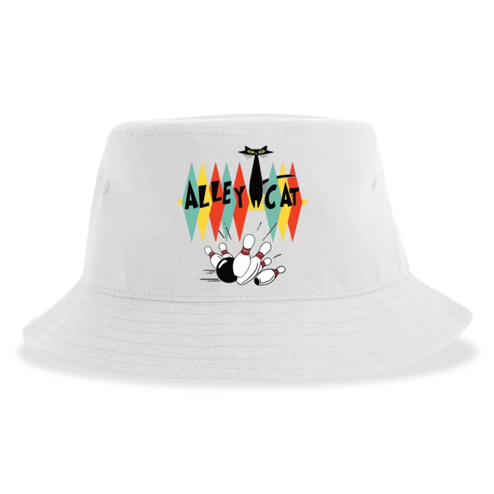 Retro Bowling Tee Vintage Bowler Alley Cat Vintage Sustainable Bucket Hat