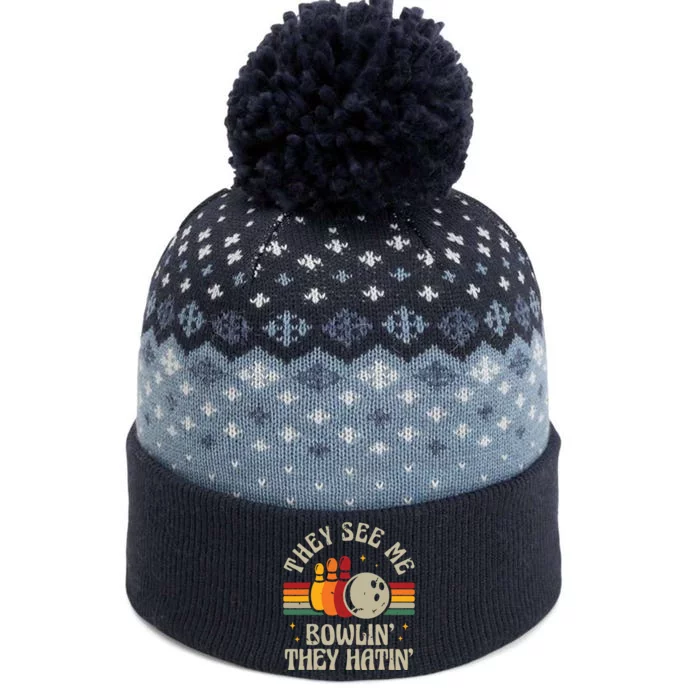 Retro Bowling They See Me Bowlin' They Hatin' Vintage Bowler The Baniff Cuffed Pom Beanie