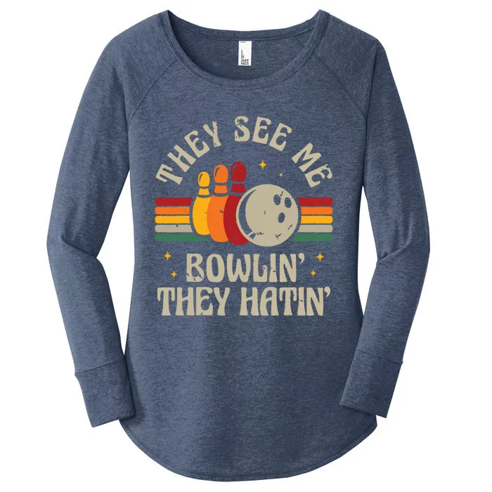 Retro Bowling They See Me Bowlin' They Hatin' Vintage Bowler Women's Perfect Tri Tunic Long Sleeve Shirt