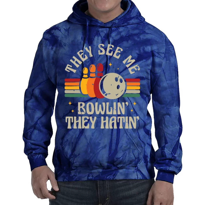 Retro Bowling They See Me Bowlin' They Hatin' Vintage Bowler Tie Dye Hoodie