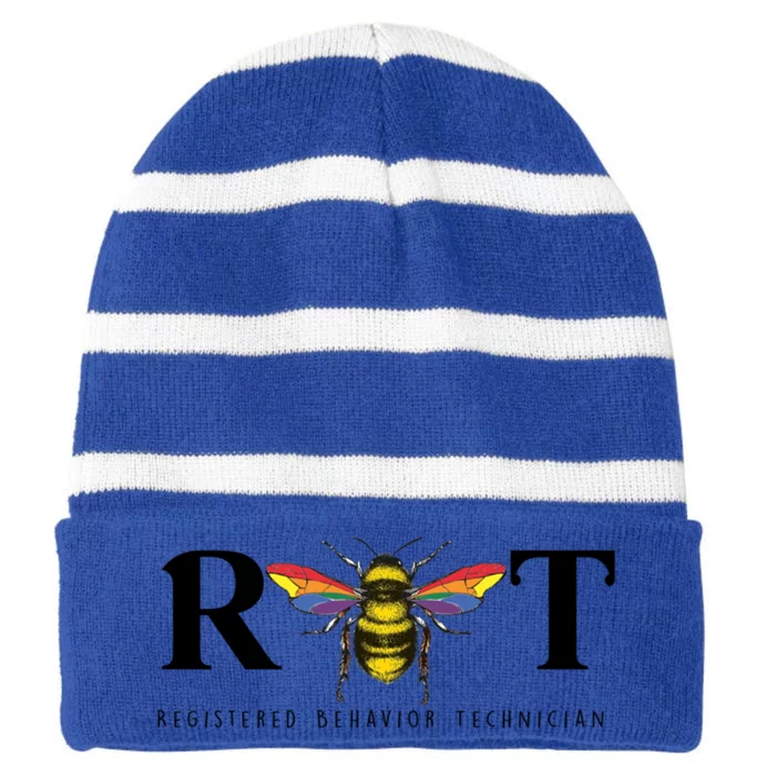 R Bee T Rbt Registered Behavior Tech Behavior Specialist Gift Striped Beanie with Solid Band