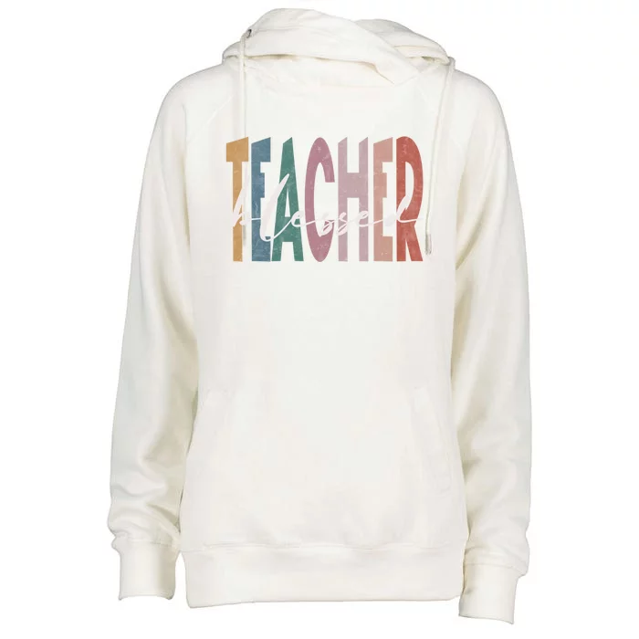 Retro Blessed Teacher Vintage Blessed Teacher Faith Meaningful Gift Womens Funnel Neck Pullover Hood