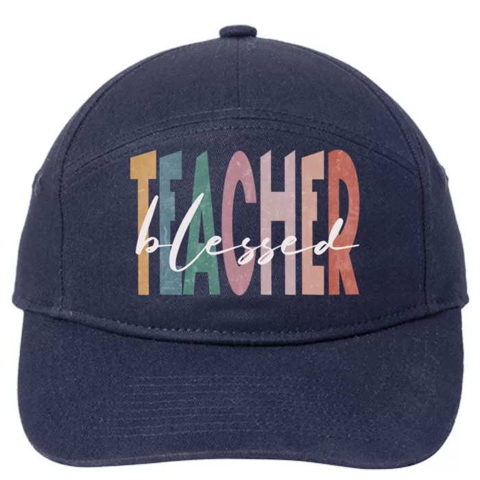 Retro Blessed Teacher Vintage Blessed Teacher Faith Meaningful Gift 7-Panel Snapback Hat