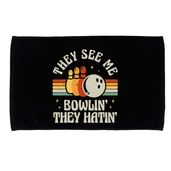 Retro Bowling They See Me Bowlin' They Hatin' Vintage Bowler Microfiber Hand Towel