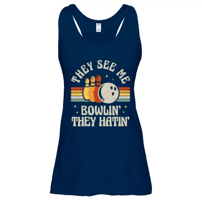 Retro Bowling They See Me Bowlin' They Hatin' Vintage Bowler Ladies Essential Flowy Tank