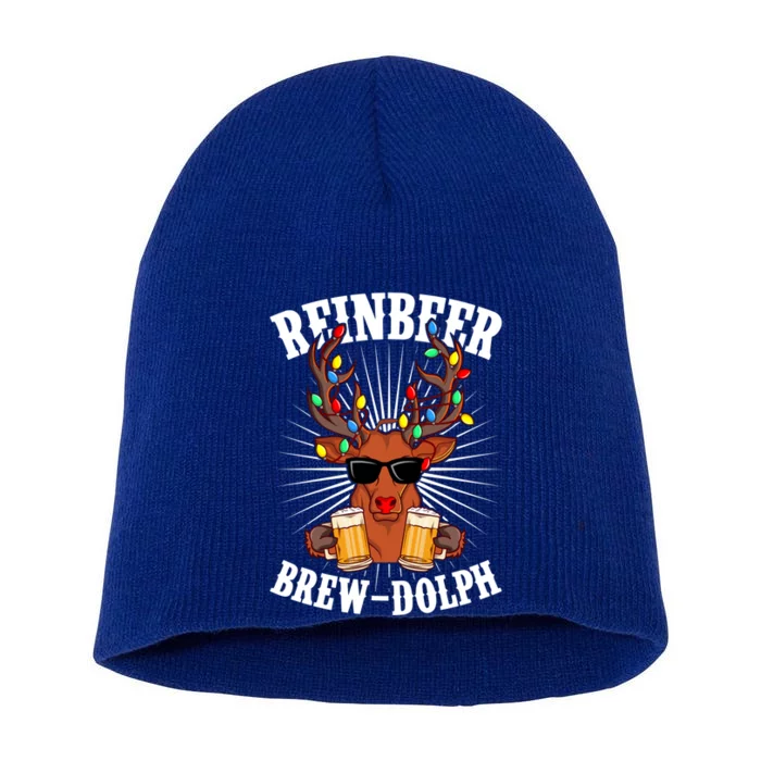 Reinbeer Brewdolph Ugly Christmas Sweater Christmas Beer Funny Gift Short Acrylic Beanie