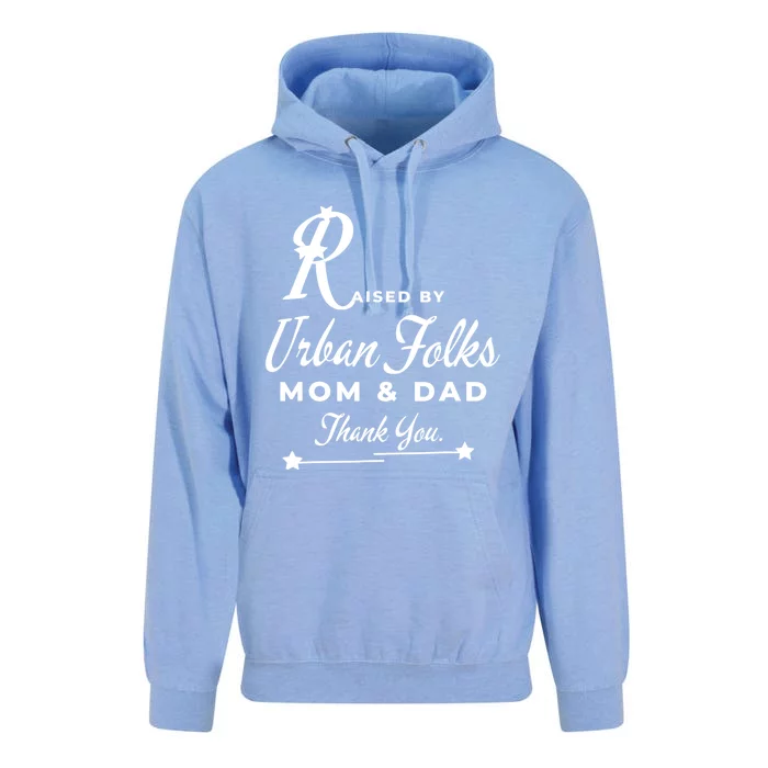 Raised By Urban Folks Mom & Dad Thank You Unisex Surf Hoodie