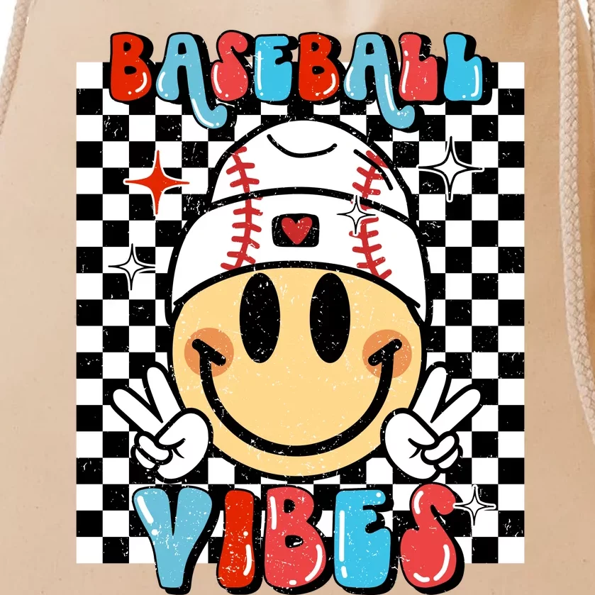 retro Baseball Vibes Funny Baseball Smile Face Meme Drawstring Bag