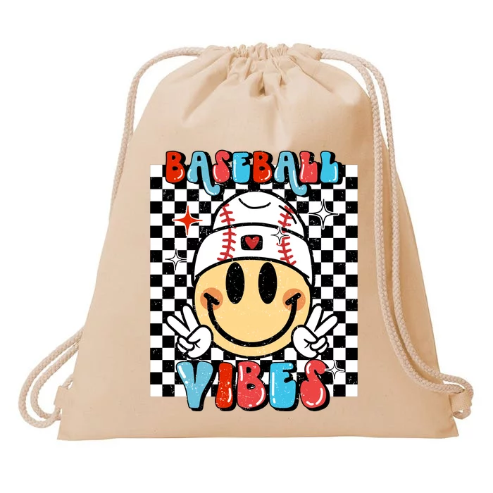 retro Baseball Vibes Funny Baseball Smile Face Meme Drawstring Bag