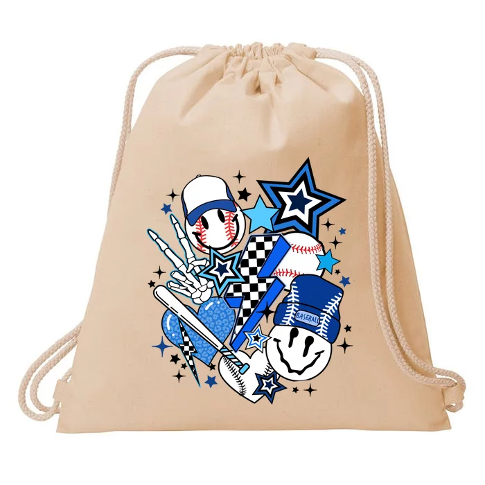 retro baseball Vibes Funny Smile Face Meme Drawstring Bag