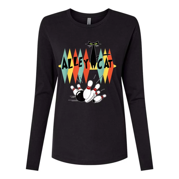 Retro Bowling Vintage Bowler Alley Cat Vintage Womens Cotton Relaxed Long Sleeve T-Shirt