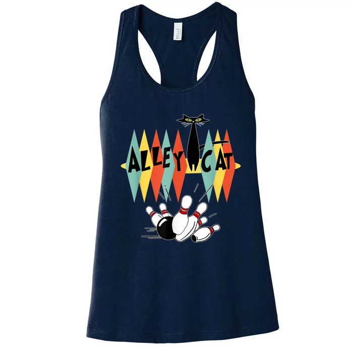 Retro Bowling Vintage Bowler Alley Cat Vintage Women's Racerback Tank