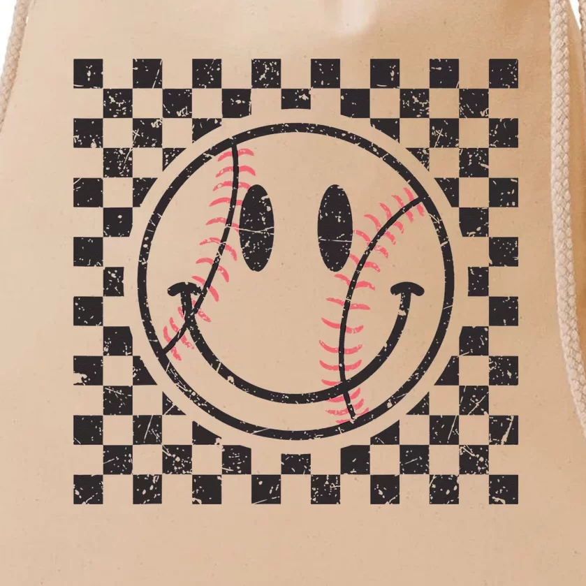 Retro Baseball Vibes Funny Baseball Smile Face Meme Drawstring Bag