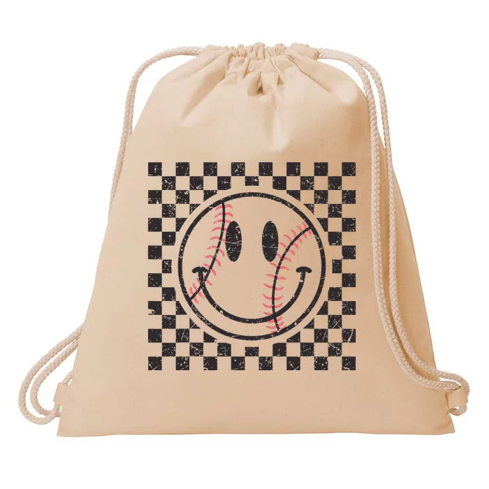 Retro Baseball Vibes Funny Baseball Smile Face Meme Drawstring Bag