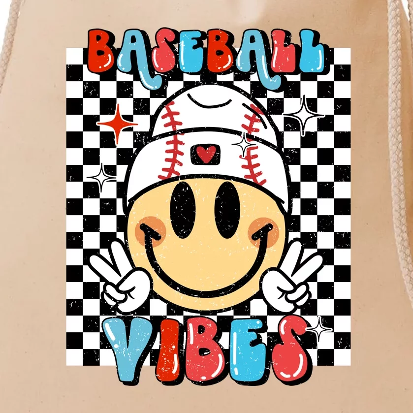 Retro Baseball Vibes Funny Baseball Smile Face Meme Drawstring Bag