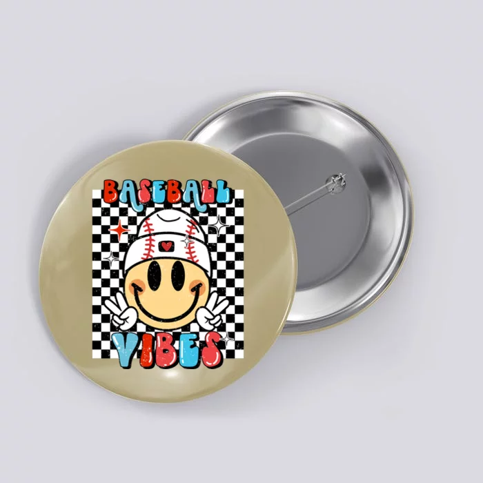 Retro Baseball Vibes Funny Baseball Smile Face Meme Button