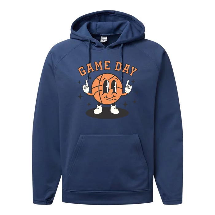 Retro Basketball Vintage Game Day Basketball Player Wo Performance Fleece Hoodie