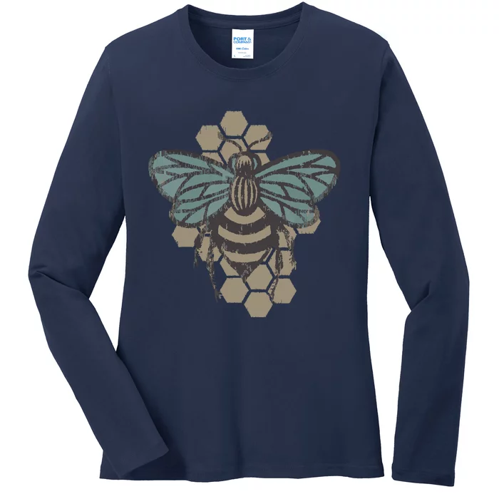 Retro Beekeeper Vintage Save The Bees Bumblebee Ladies Long Sleeve Shirt