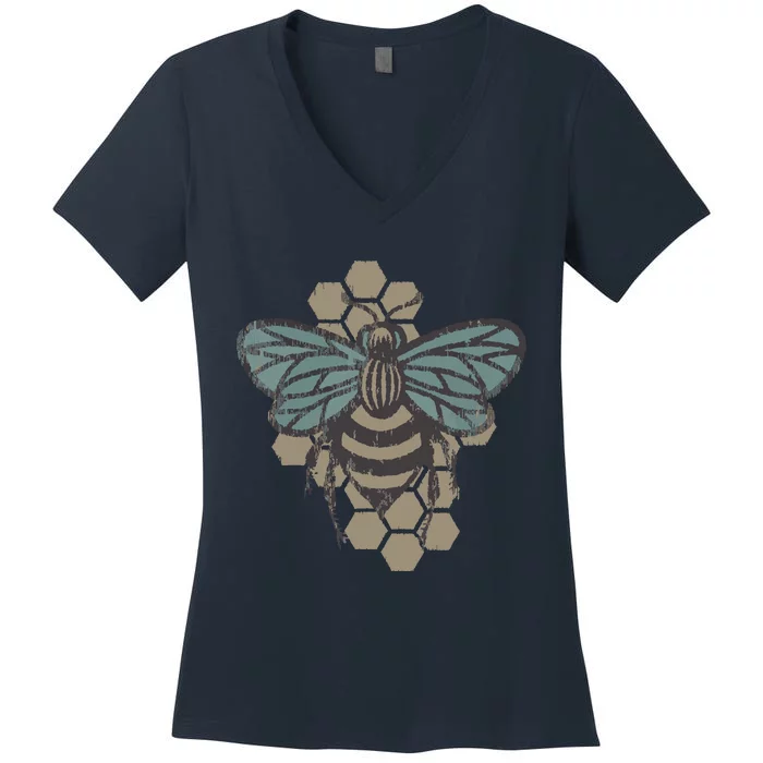 Retro Beekeeper Vintage Save The Bees Bumblebee Women's V-Neck T-Shirt