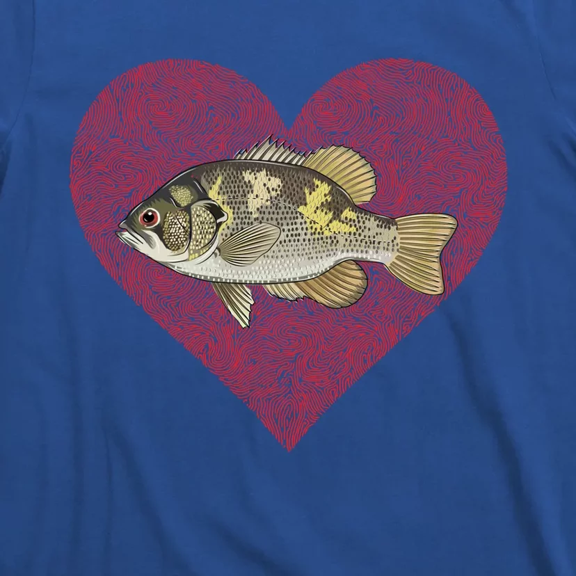 Rock Bass Valentines Day Fish Love Fingerprint Gift T-Shirt