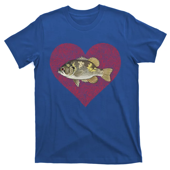 Rock Bass Valentines Day Fish Love Fingerprint Gift T-Shirt