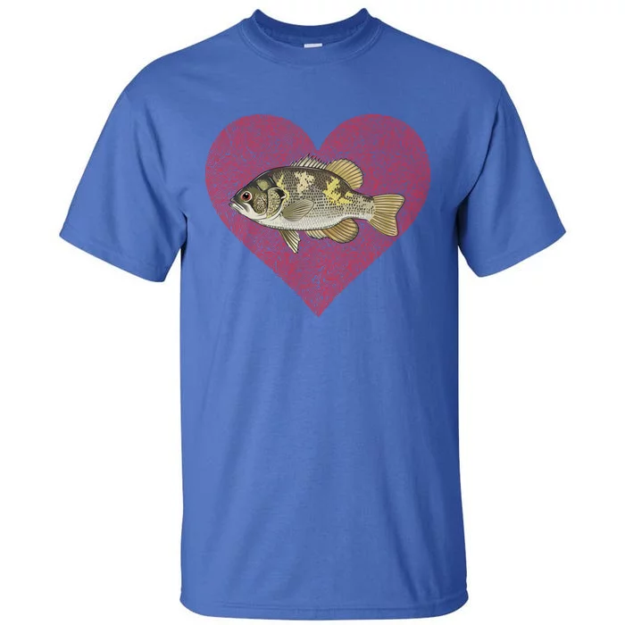 Rock Bass Valentines Day Fish Love Fingerprint Gift Tall T-Shirt