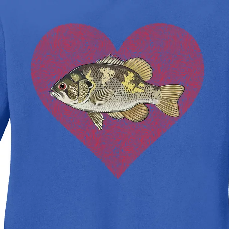 Rock Bass Valentines Day Fish Love Fingerprint Gift Ladies Long Sleeve Shirt