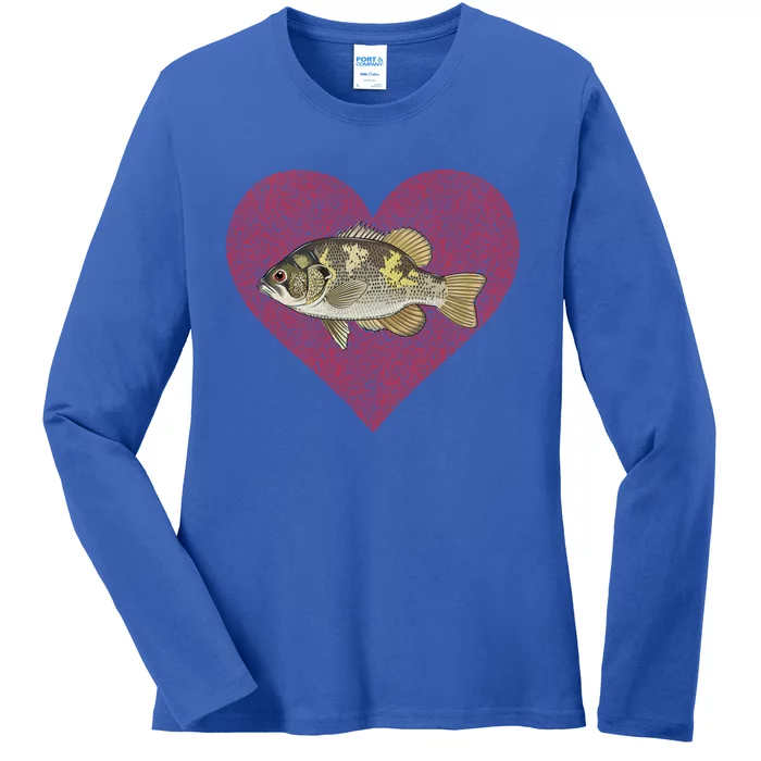 Rock Bass Valentines Day Fish Love Fingerprint Gift Ladies Long Sleeve Shirt