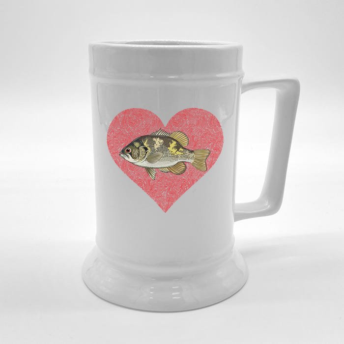 Rock Bass Valentines Day Fish Love Fingerprint Gift Front & Back Beer Stein