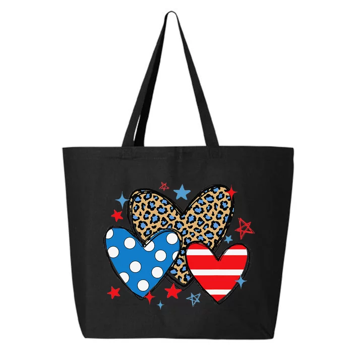 Red Blue White Heart Star Patriotic Happy 4th Of July 25L Jumbo Tote