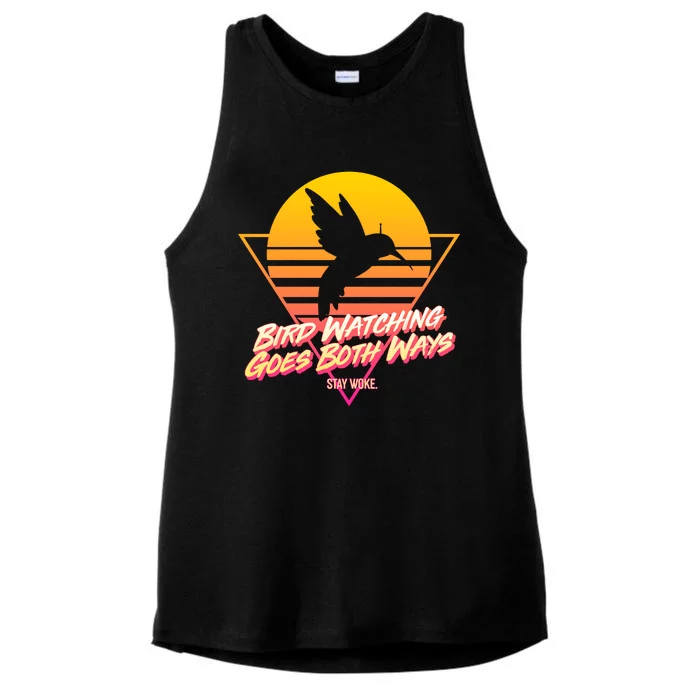 Retro Bird Watching Goes Both Ways Ladies Tri-Blend Wicking Tank