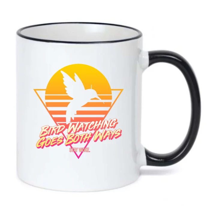 Retro Bird Watching Goes Both Ways Black Color Changing Mug