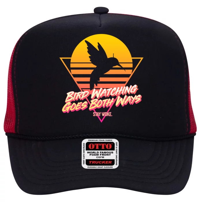 Retro Bird Watching Goes Both Ways High Crown Mesh Trucker Hat