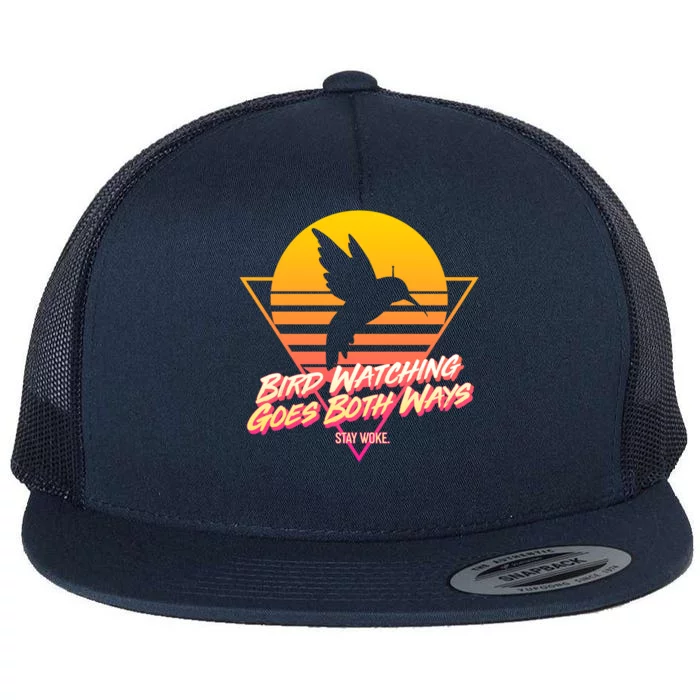 Retro Bird Watching Goes Both Ways Flat Bill Trucker Hat