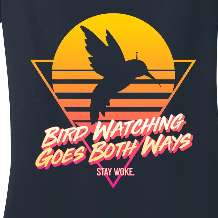 Retro Bird Watching Goes Both Ways Women's V-Neck T-Shirt