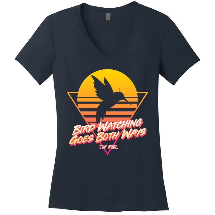 Retro Bird Watching Goes Both Ways Women's V-Neck T-Shirt