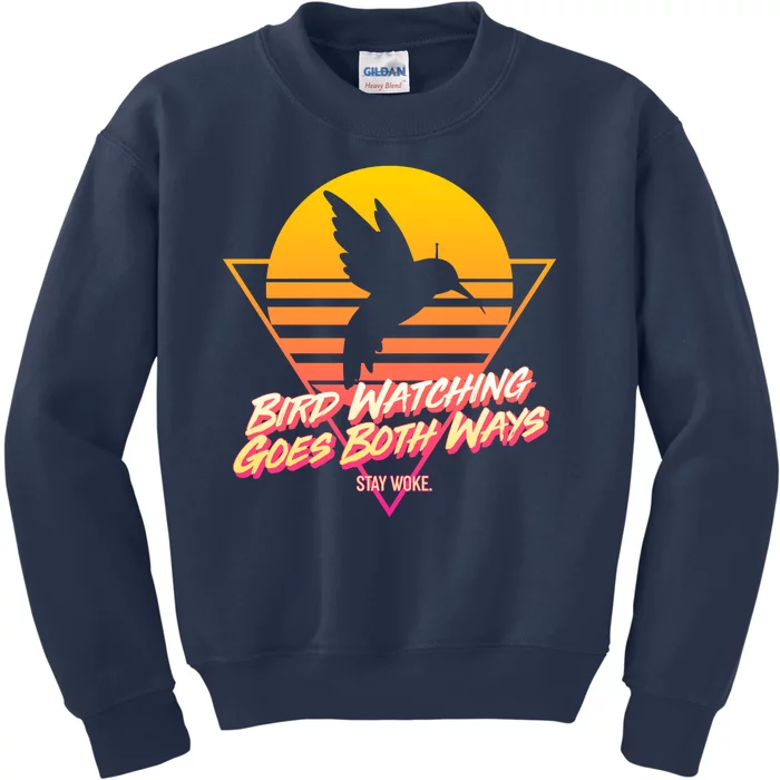 Retro Bird Watching Goes Both Ways Kids Sweatshirt