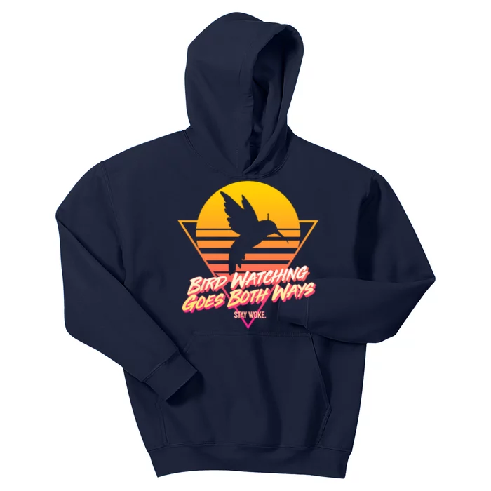 Retro Bird Watching Goes Both Ways Kids Hoodie