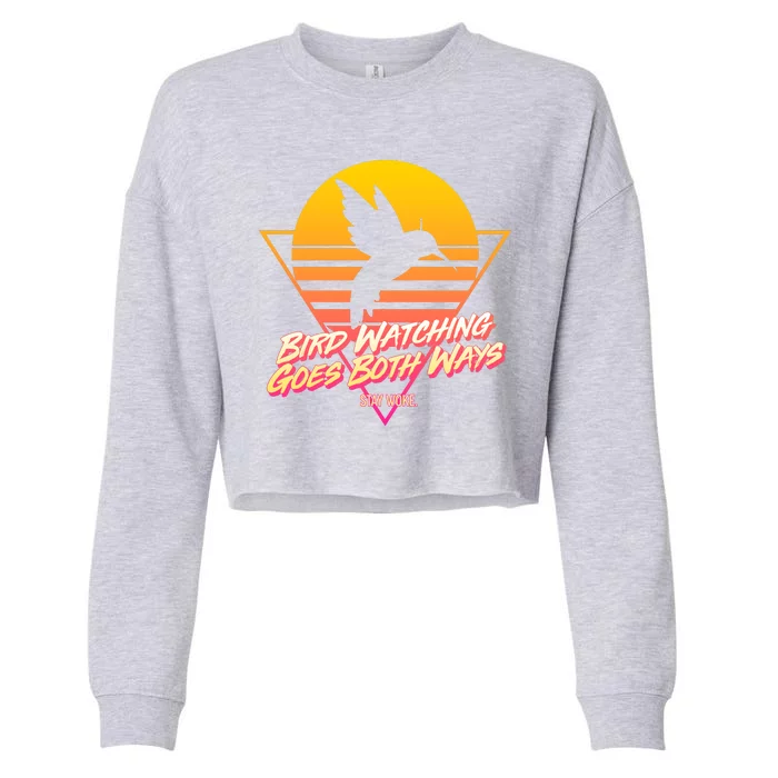 Retro Bird Watching Goes Both Ways Cropped Pullover Crew