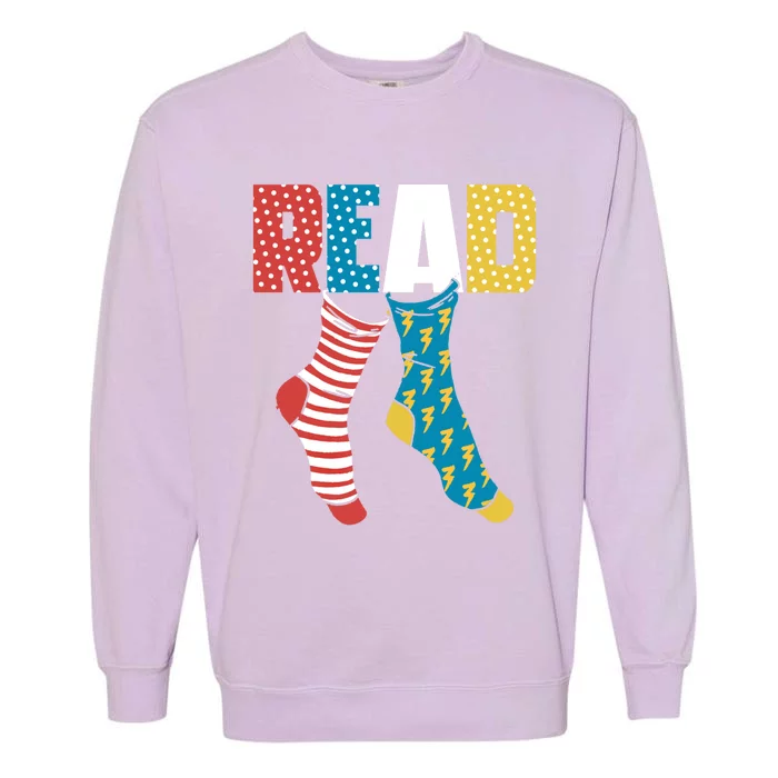 Read Books Wacky Socks Reading Teacher Book Nerds Gift Garment-Dyed Sweatshirt