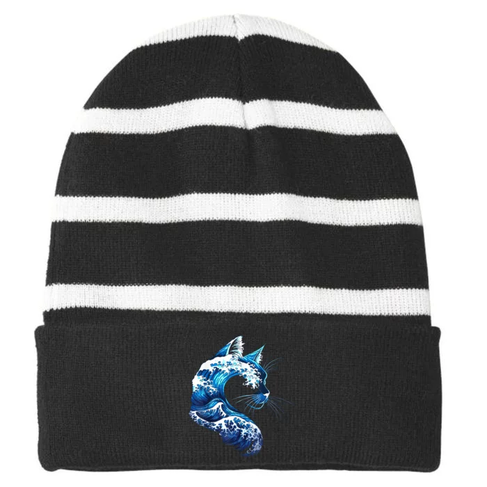 Retro Blue Wave Of Cat Ladies Blue Cats Wave For Kamala Striped Beanie with Solid Band