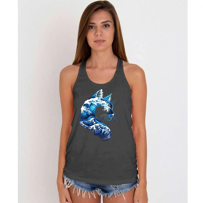 Retro Blue Wave Of Cat Ladies Blue Cats Wave For Kamala Women's Knotted Racerback Tank