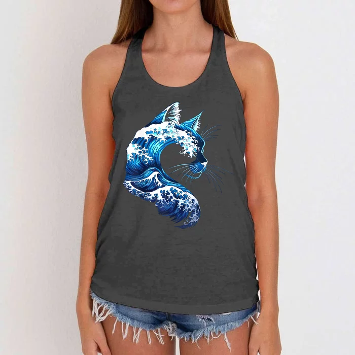 Retro Blue Wave Of Cat Ladies Blue Cats Wave For Kamala Women's Knotted Racerback Tank