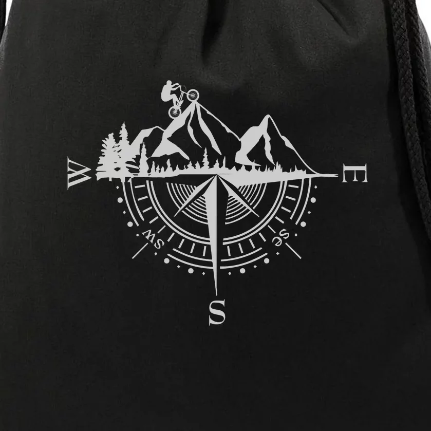 Retro Bicycle With Compass And Mountains Cycling Gift Drawstring Bag