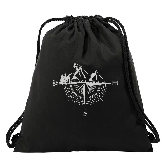 Retro Bicycle With Compass And Mountains Cycling Gift Drawstring Bag