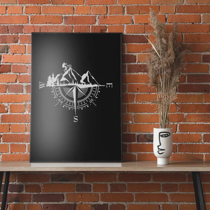 Retro Bicycle With Compass And Mountains Cycling Gift Poster