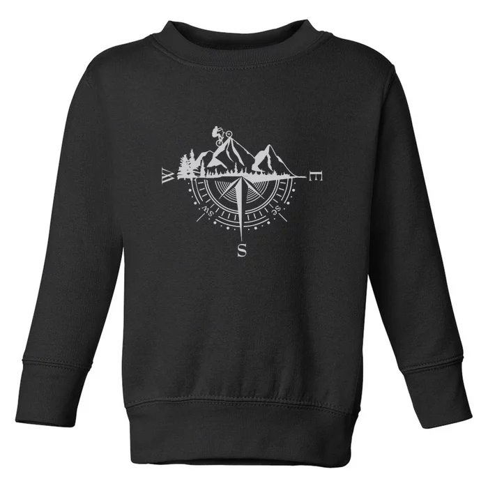 Retro Bicycle With Compass And Mountains Cycling Gift Toddler Sweatshirt