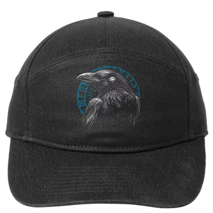 Raven Bird With Viking Rune 7-Panel Snapback Hat