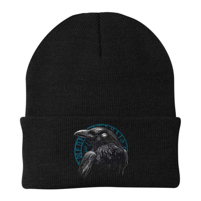 Raven Bird With Viking Rune Knit Cap Winter Beanie