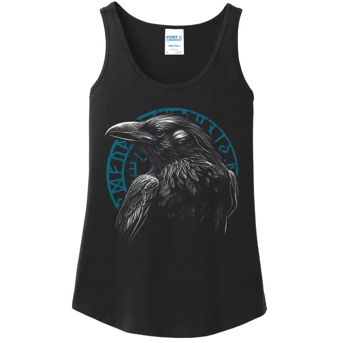 Raven Bird With Viking Rune Ladies Essential Tank